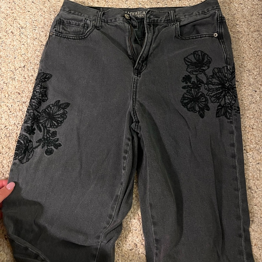 AE embroidered mom jeans